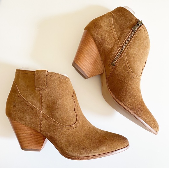 NIB Frye Reina Suede Heel Bootie Cognac camel Brown 10 - Picture 2 of 15